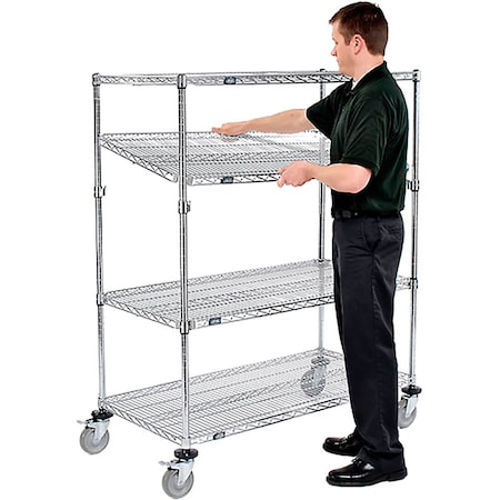 Nexel E-Z Adjust Wire Shelf Truck w/Brakes, 1200 lb. Capacity, 48inL x 24inW x 69inH 580563AB